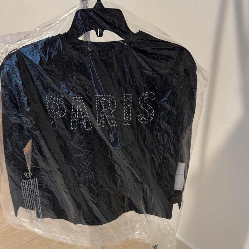 Jessica Simpson Black Shirt with 'PARIS' Rhinestone Accent